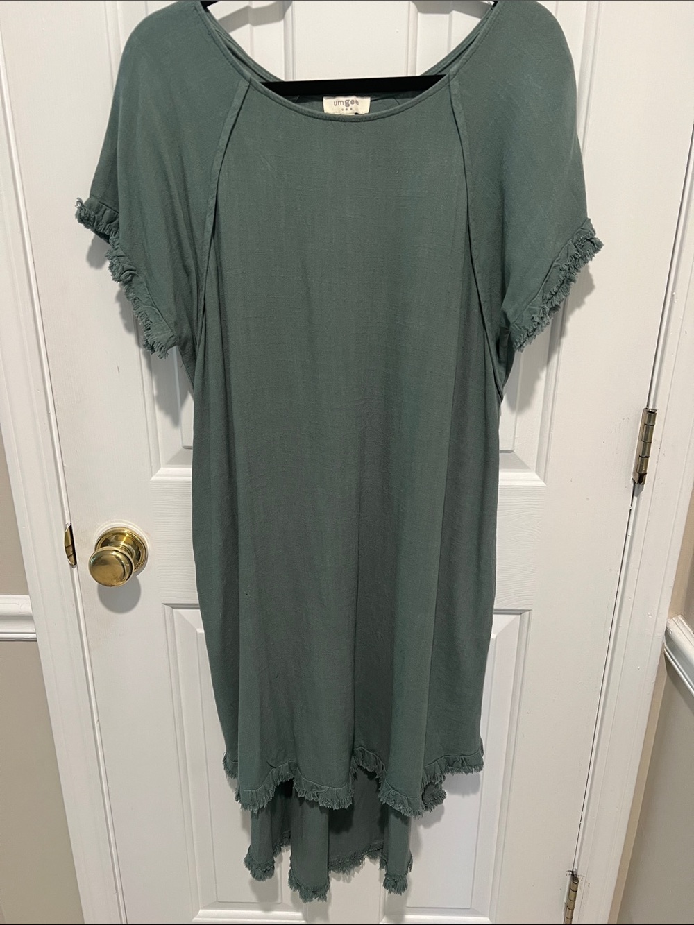Umgee Sage Green Fringe Tunic Dress